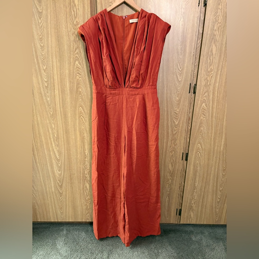 GABIFRESH Orange Plunge Neck Cap Sleeve Jumpsuit